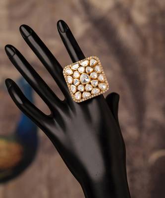 Gold plated kundan ring in sterling silver 2