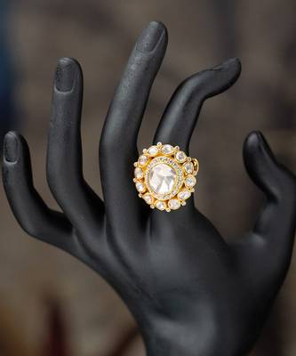 Gold plated kundan ring in sterling silver 1