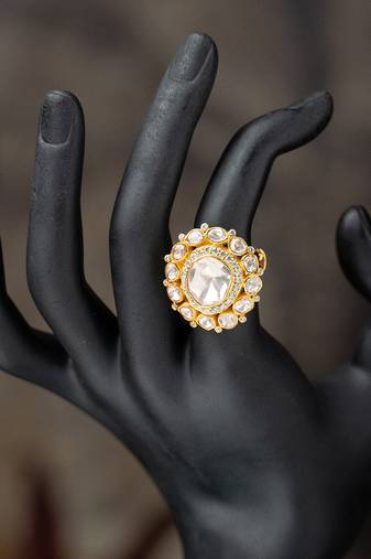 Gold plated kundan ring in sterling silver