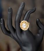 Gold plated kundan ring in sterling silver