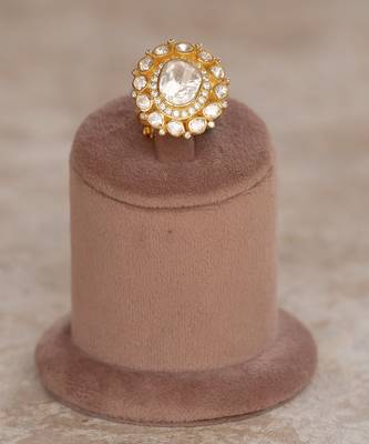 Gold plated kundan ring in sterling silver 2