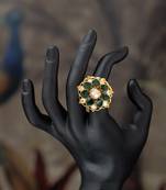 Gold plated  green kundan ring in sterling silver