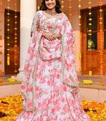  digital print georgette white lehenga with unstitched blouse and dupatta