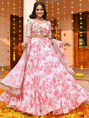  digital print georgette white lehenga with unstitched blouse and dupatta 2
