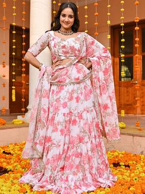  digital print georgette white lehenga with unstitched blouse and dupatta 4