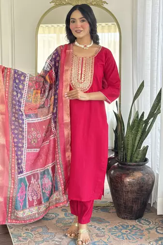 Women’s festive pure viscose chanderi silk set with glamorous sequin embroidery