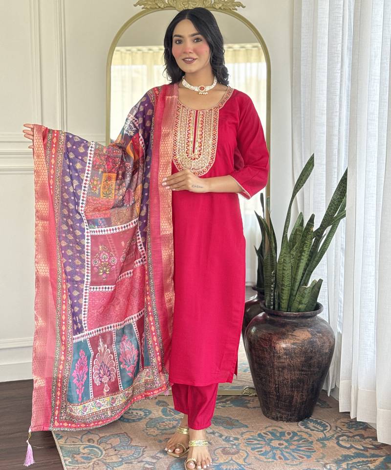 Women’s festive pure viscose chanderi silk set with glamorous sequin embroidery