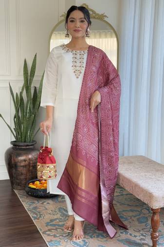 Women’s viscose chanderi kurta set with sequin & coding embroidery work