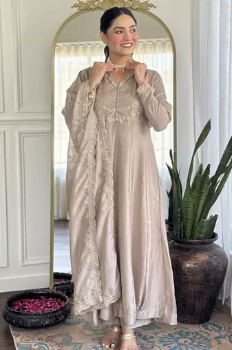 Women’s vichitra silk kurta set with sequin & coding embroidery work