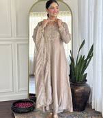 Women   s vichitra silk kurta set with sequin & coding embroidery work