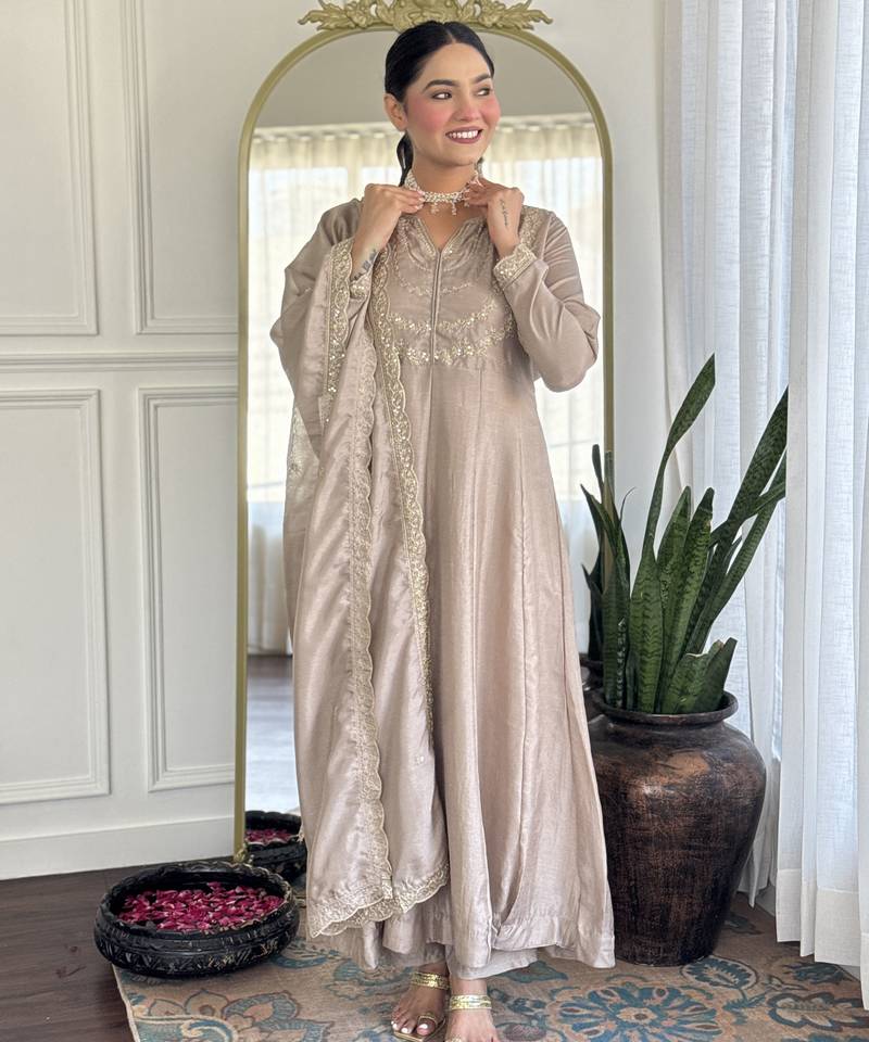 Women’s vichitra silk kurta set with sequin & coding embroidery work