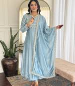 Women   s vichitra silk kurta set with sequin & coding embroidery work