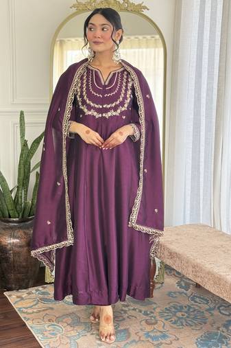 Women’s vichitra silk kurta set with sequin & coding embroidery work