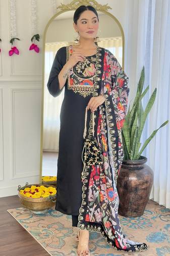 Women’s pure viscose chanderi kurta set with sequin & coding embroidery