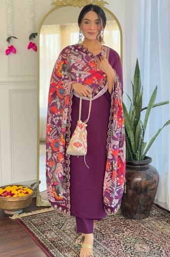 Women’s pure viscose chanderi kurta set with sequin & coding embroidery