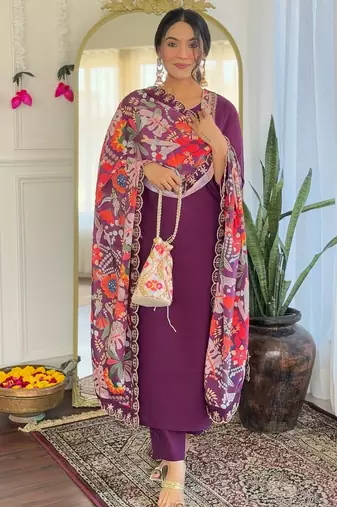 Women’s pure viscose chanderi kurta set with sequin & coding embroidery