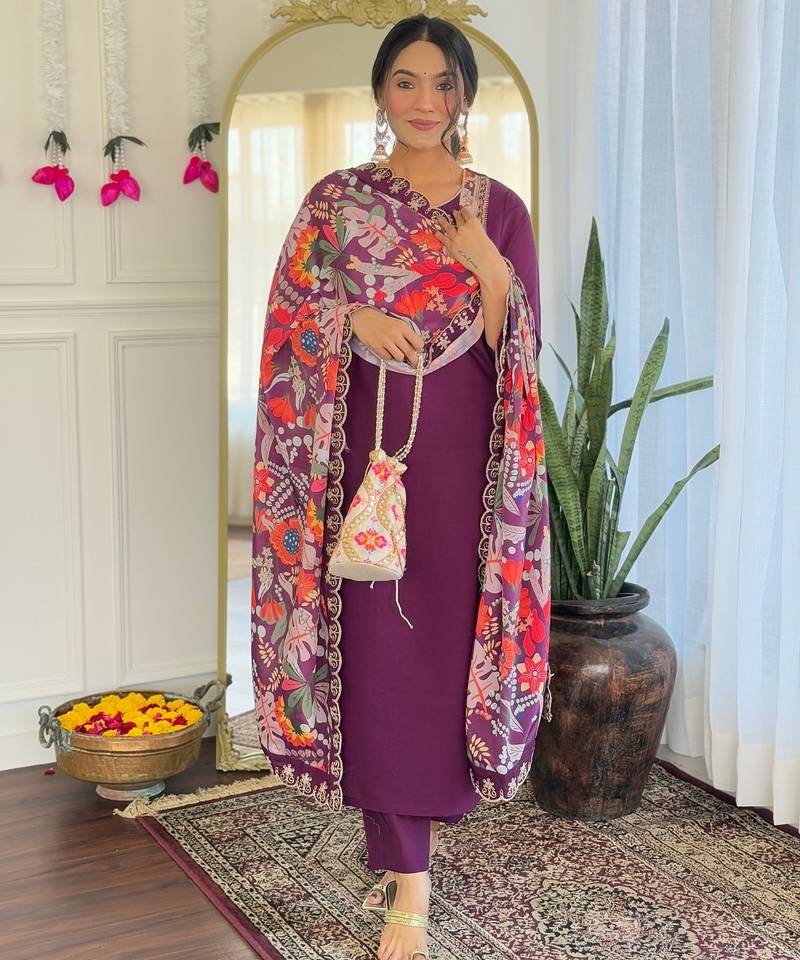 Women’s pure viscose chanderi kurta set with sequin & coding embroidery