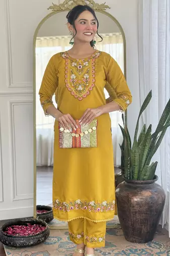 Women’s pure viscose chanderi kurta set with sequin embroidery work