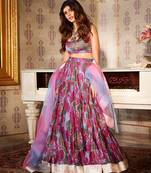 grey digital print chanderi silk lehenga with unstitched blouse and organza dupatta