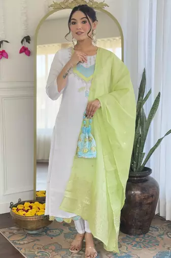 Women’s pure viscose chanderi kurta set with sequin & coding embroidery