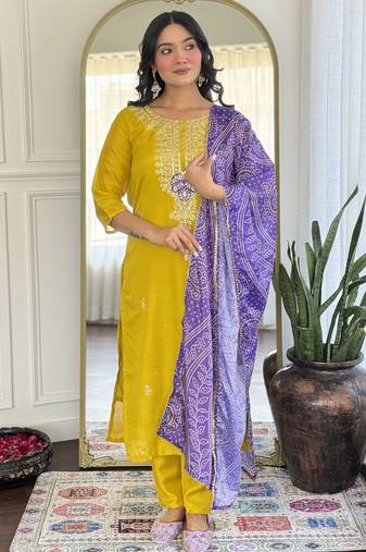 Women’s vichitra silk kurta set with sequin & coding embroidery work