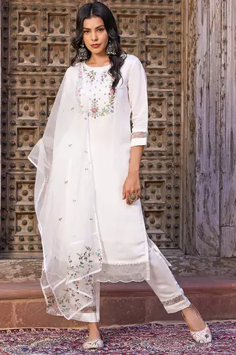 Women’s viscose chanderi kurta set with sequin embroidered work