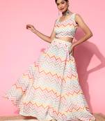 multicolor digital print shiney silk croptop lehenga with unstitched blouse