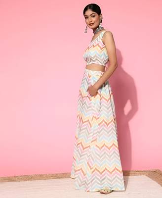 multicolor digital print shiney silk croptop lehenga with unstitched blouse 2