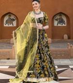green digital print chanderi silk lehenga with unstitched blouse and organza dupatta