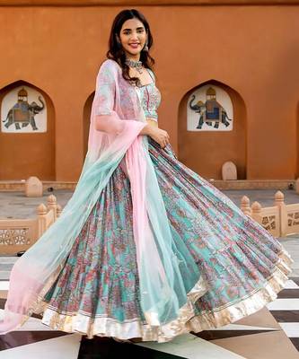 sky-blue digital print chanderi silk lehenga with unstitched blouse and organza dupatta 4