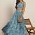 teal digital print shiney silk croptop lehenga with unstitched blouse