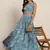 teal digital print shiney silk croptop lehenga with unstitched blouse