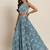 teal digital print shiney silk croptop lehenga with unstitched blouse
