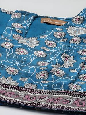 teal digital print shiney silk croptop lehenga with unstitched blouse 4