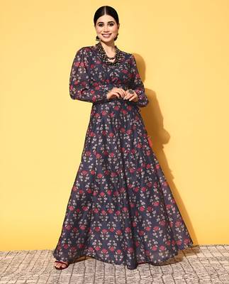 blue digital print shiney silk croptop lehenga with unstitched blouse 2