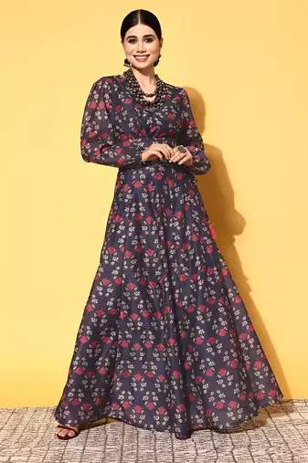 blue digital print shiney silk croptop lehenga with unstitched blouse