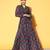 blue digital print shiney silk croptop lehenga with unstitched blouse