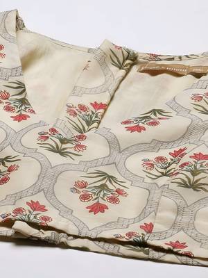 cream digital print shiney silk croptop lehenga with unstitched blouse 4