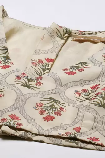 cream digital print shiney silk croptop lehenga with unstitched blouse