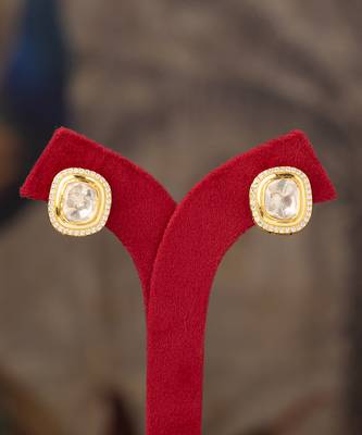 Gold plated polki studs in sterling silver 1