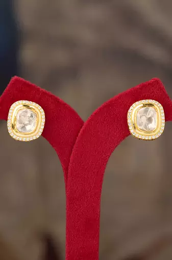 Gold plated polki studs in sterling silver
