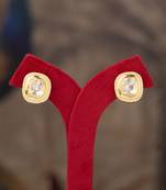 Gold plated polki studs in sterling silver