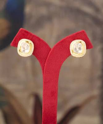 Gold plated polki studs in sterling silver 2