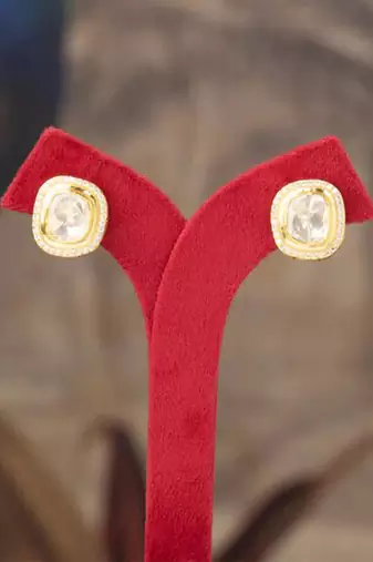 Gold plated polki studs in sterling silver