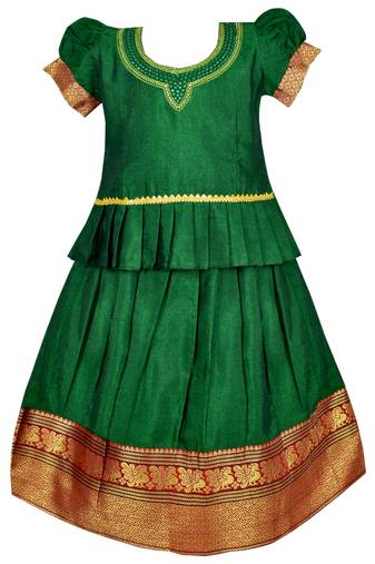 Latest girls kids narayanpet trending cotton lehenga choli pattu pavadai langa blouse set (stitched) -