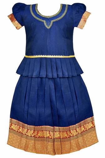 Latest girls kids narayanpet trending cotton lehenga choli pattu pavadai langa blouse set (stitched) -