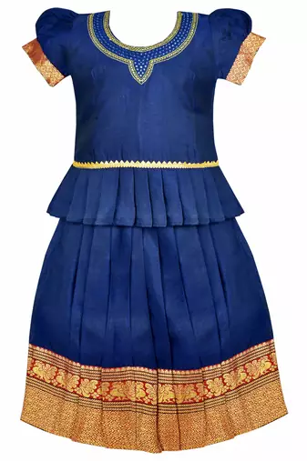 Latest girls kids narayanpet trending cotton lehenga choli pattu pavadai langa blouse set (stitched) -