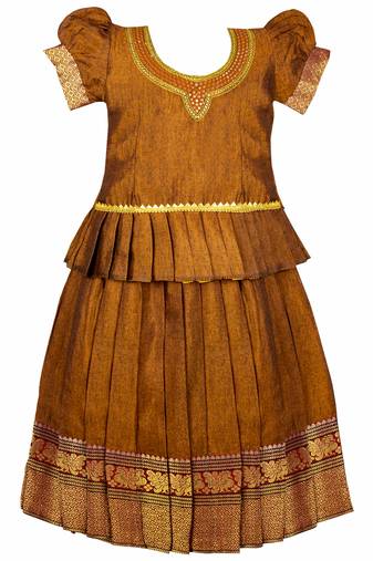 Latest girls kids narayanpet trending cotton lehenga choli pattu pavadai langa blouse set (stitched) -