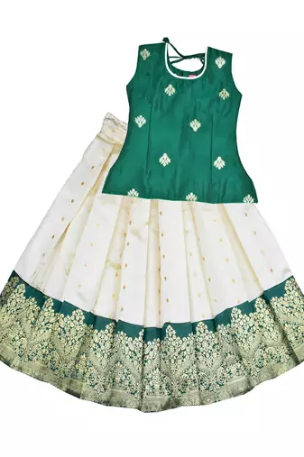 Girls woven design lehenga with blouse pattu pavadai lehenga choli