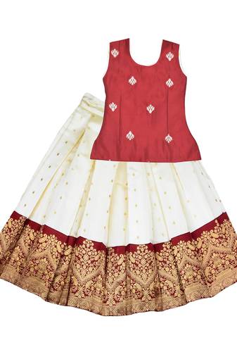 Girls woven design lehenga with blouse pattu pavadai lehenga choli